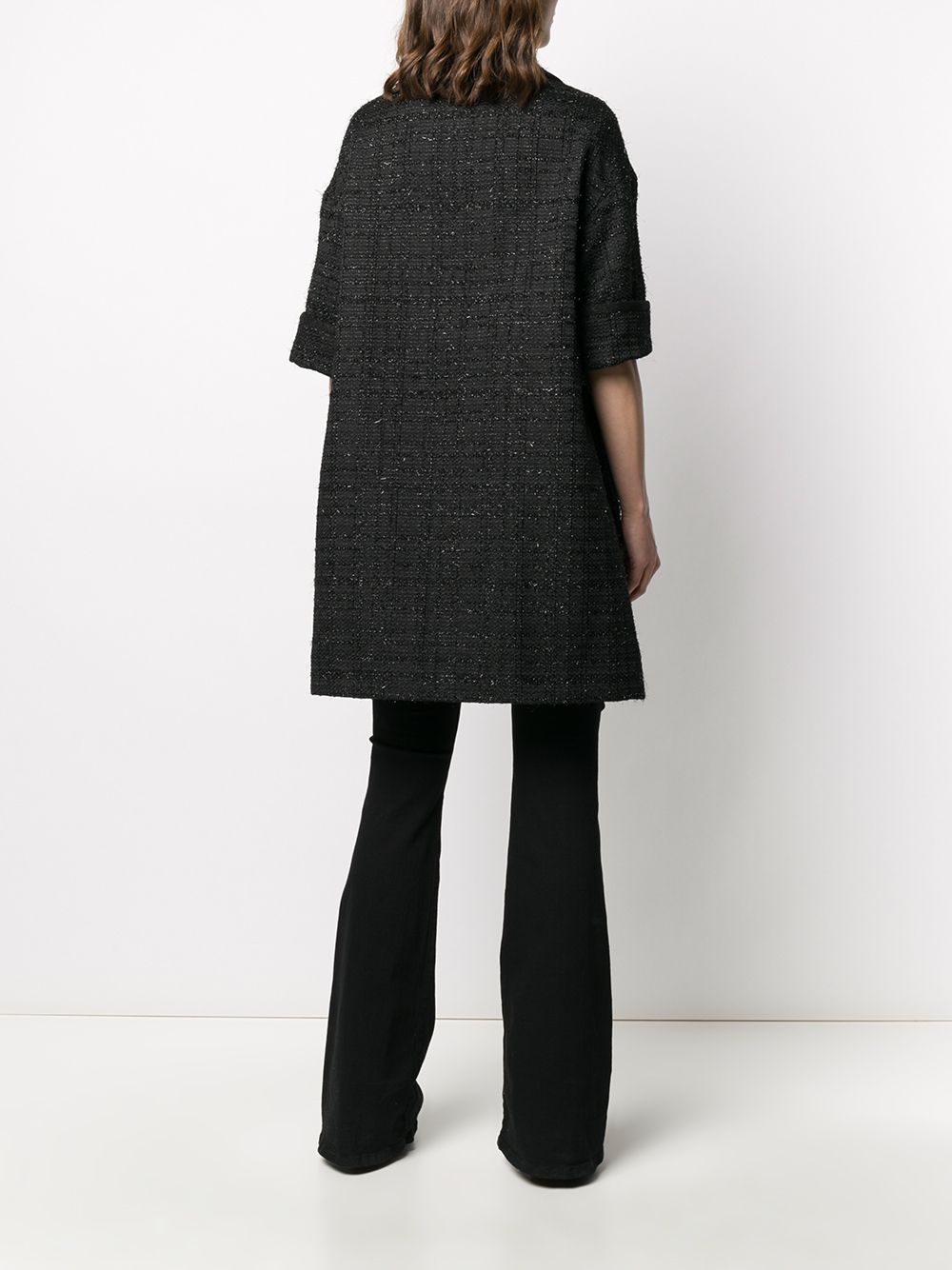 Shop Herno Elbow-length Sleeved Tweed Coat In Black