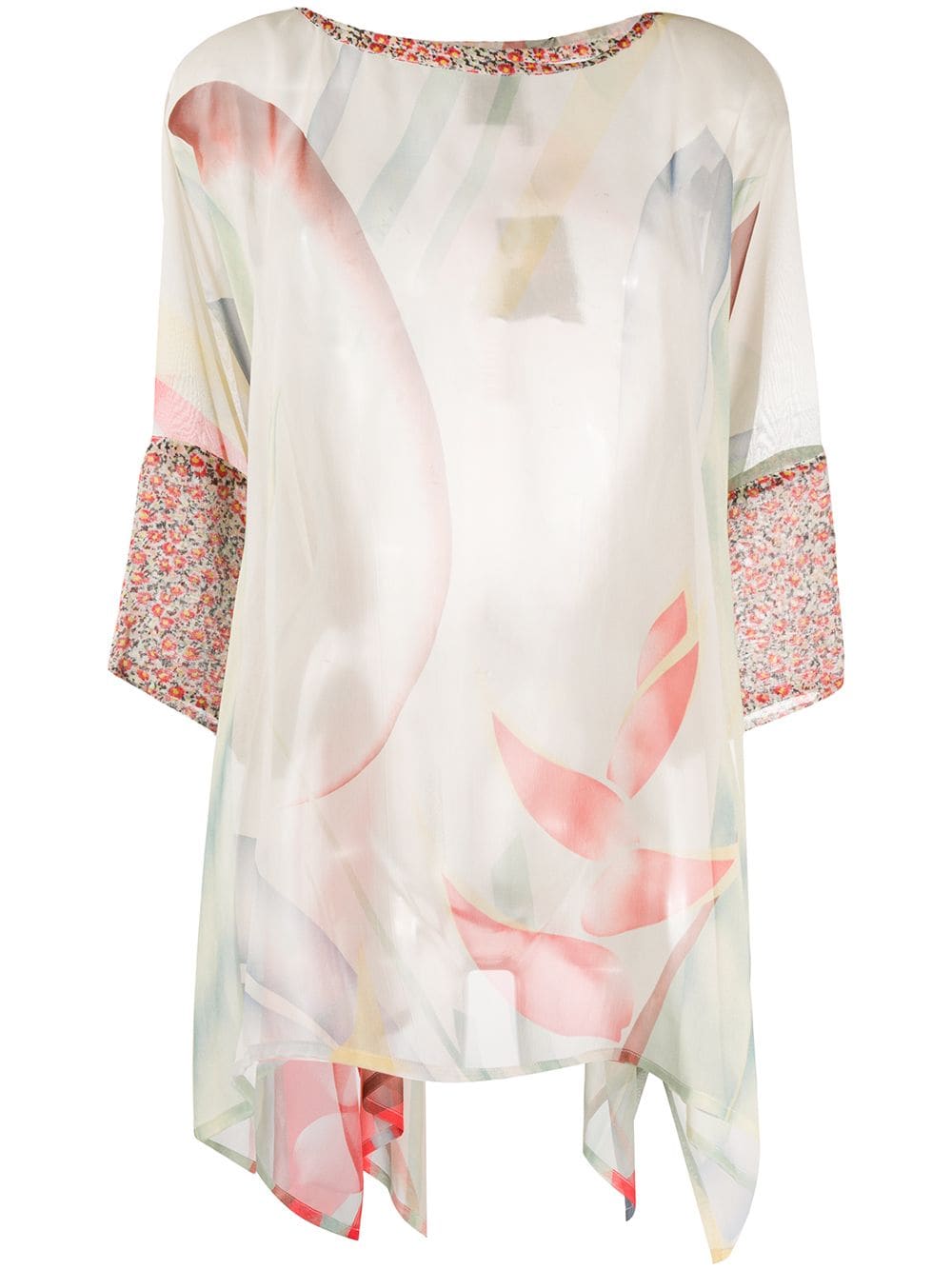 Shop Etro Floral Print Silk Tunic Top In Neutrals