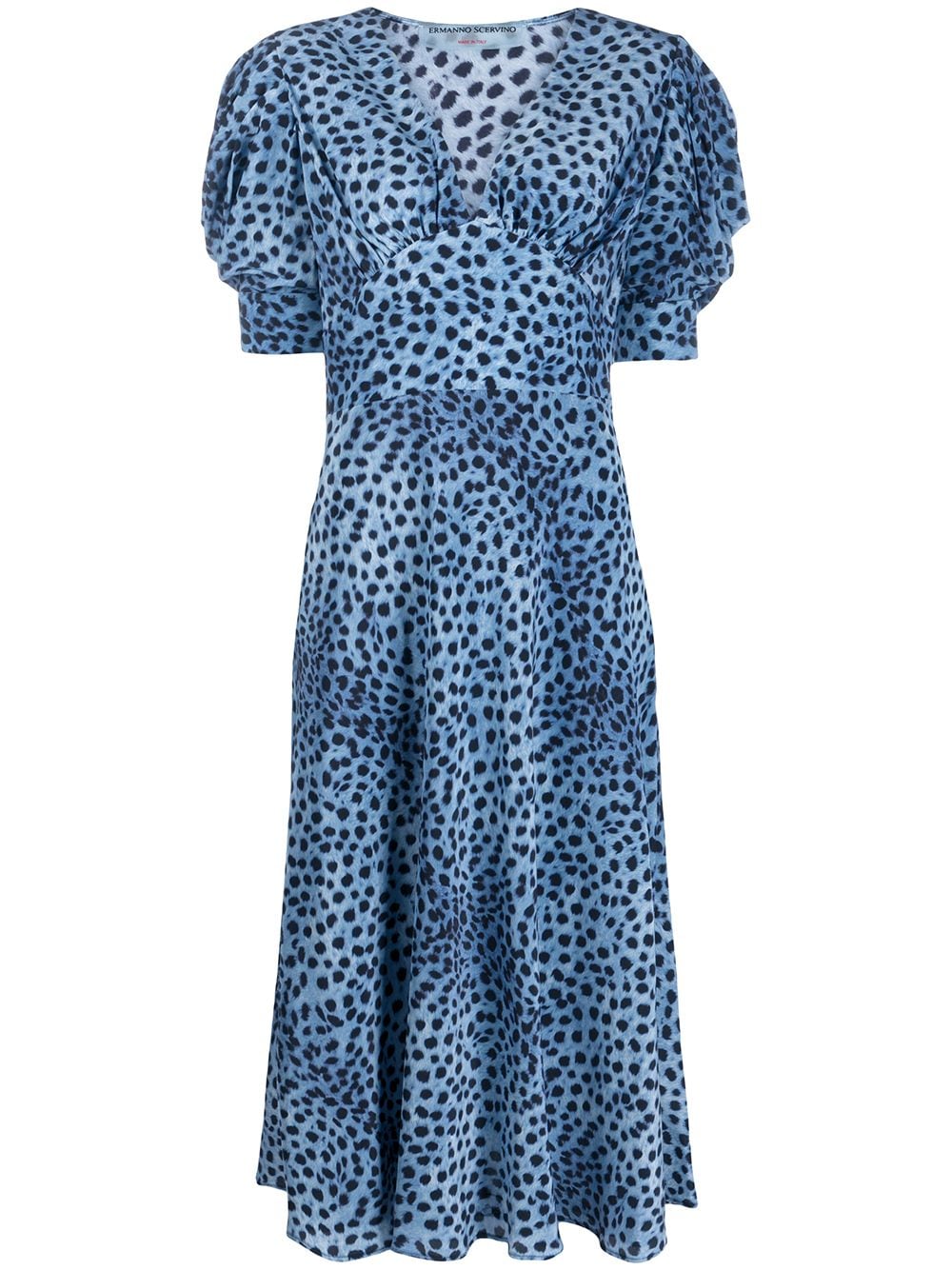 Ermanno Scervino V-neck Leopard Print Dress In Blue