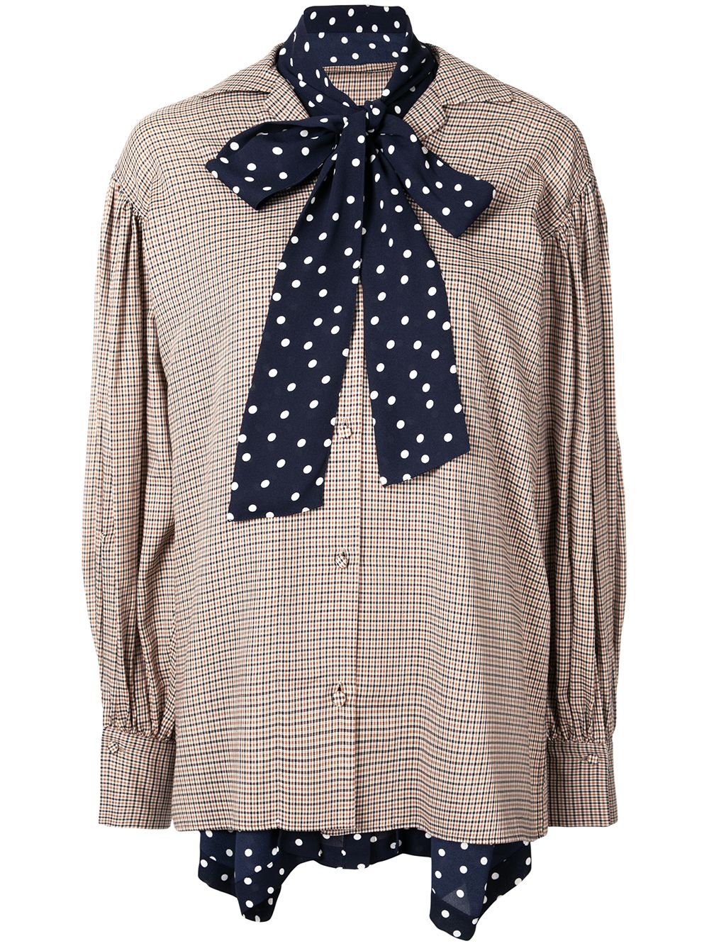 Miharayasuhiro Pussybow Checked Print Blouse In Brown