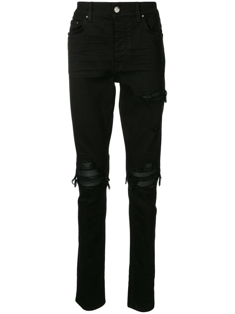 Amiri Black Mx1 Leather Patch Jeans | ModeSens