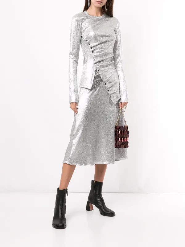 【関税込み】Rabanne シルバー ドレープ 長袖トップス Rabanne ドレープ ブラウス | シルバートーン | FARFETCH JP