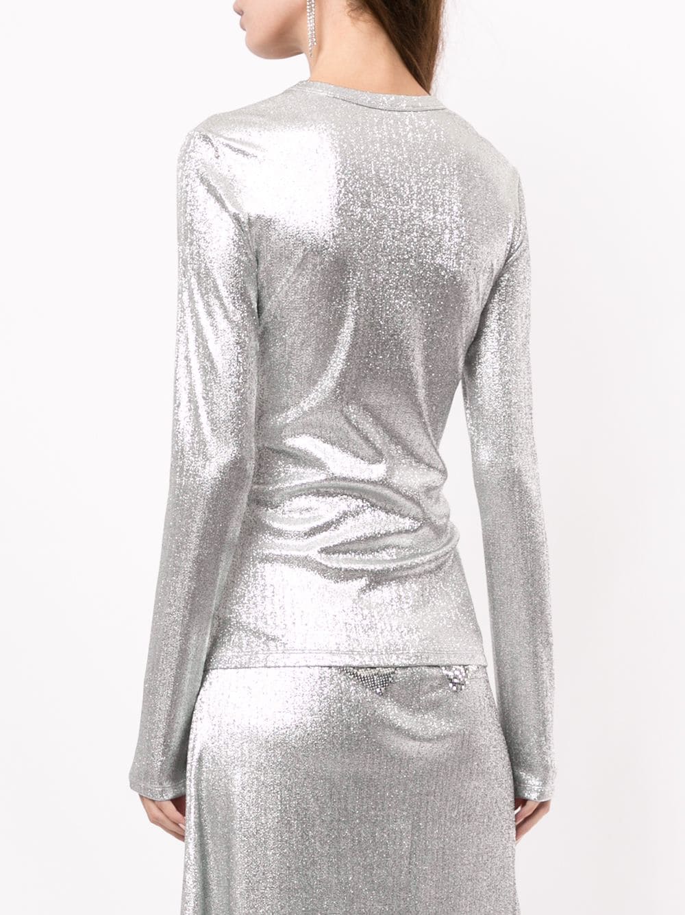 Shop Paco Rabanne Draped Button Blouse In Silver