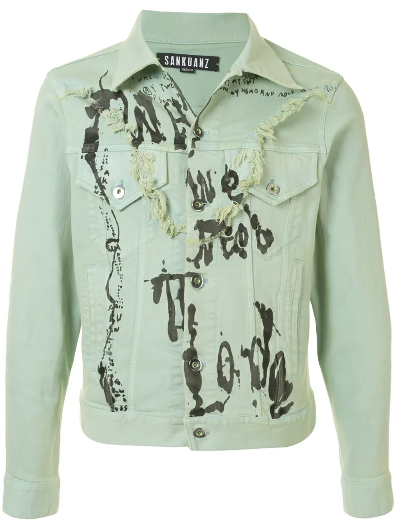 Click to view more detailed imagery on our partner's website Sankuanz Tribal Denim Jacket In Green