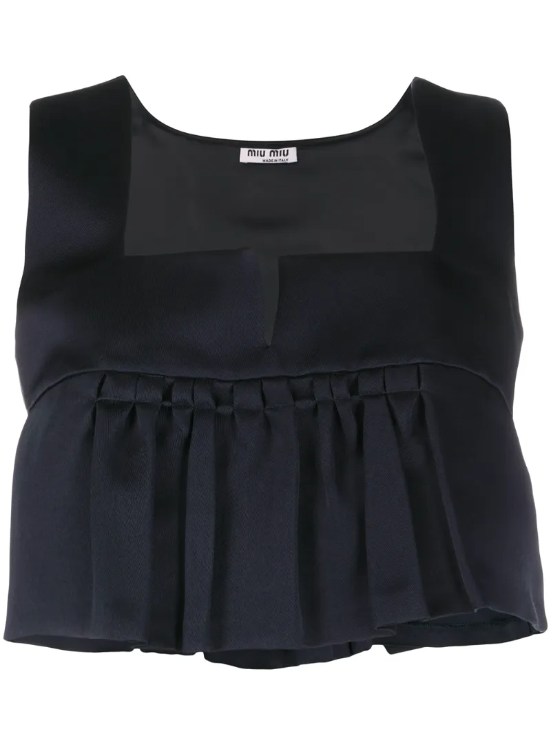 Click to view more detailed imagery on our partner's website Miu Miu Cropped Pleated Top In Blue