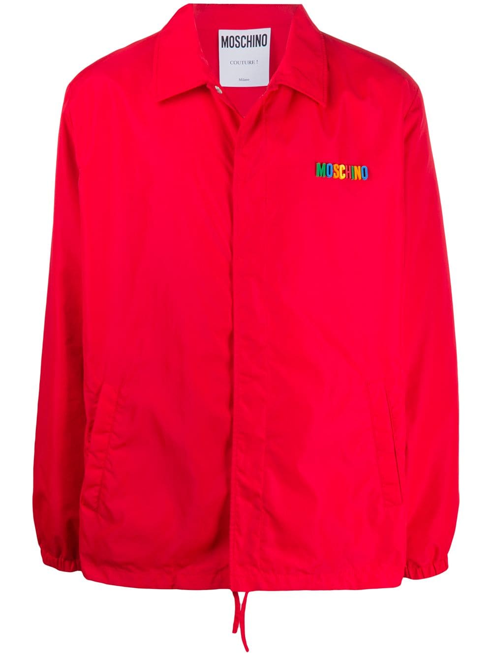 Shop Moschino Logo Plaque Shirt Jacket In Red