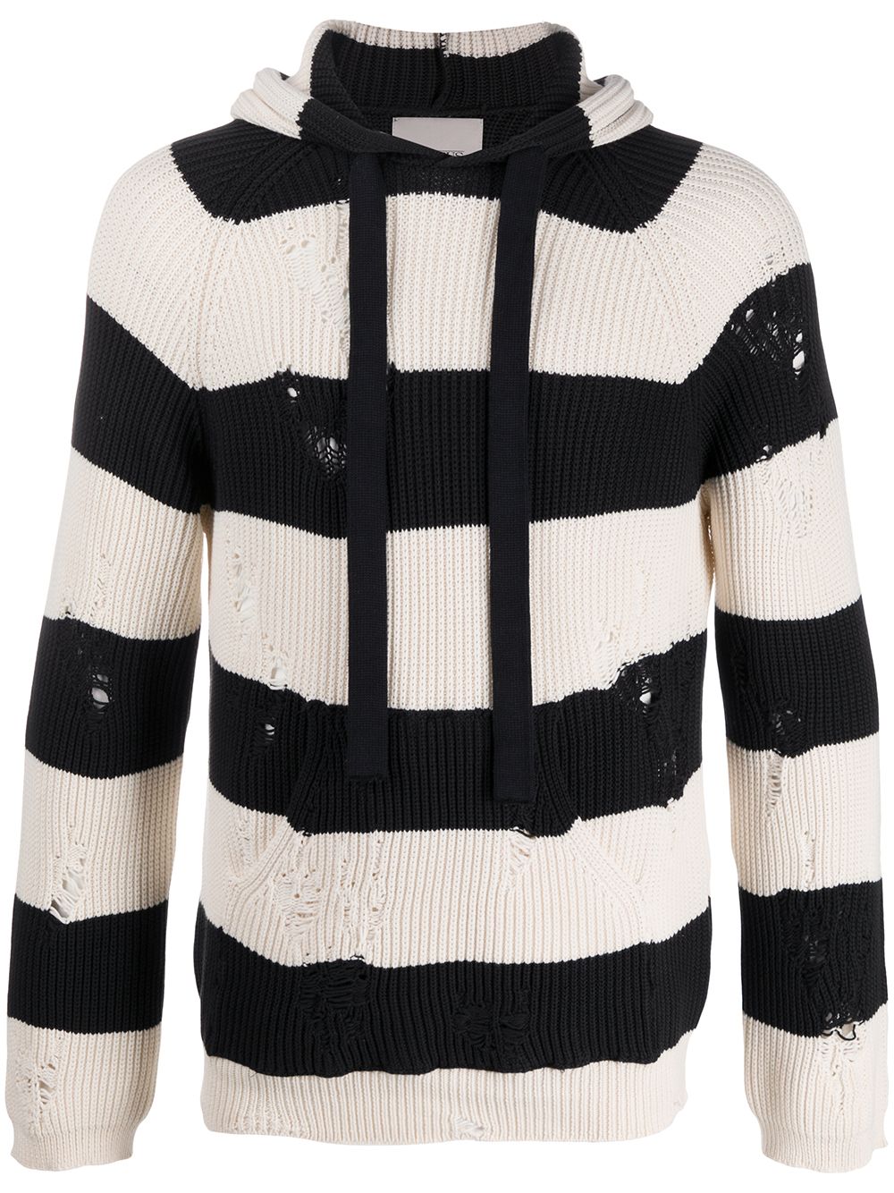 Laneus Striped Knitted Hoodie In White