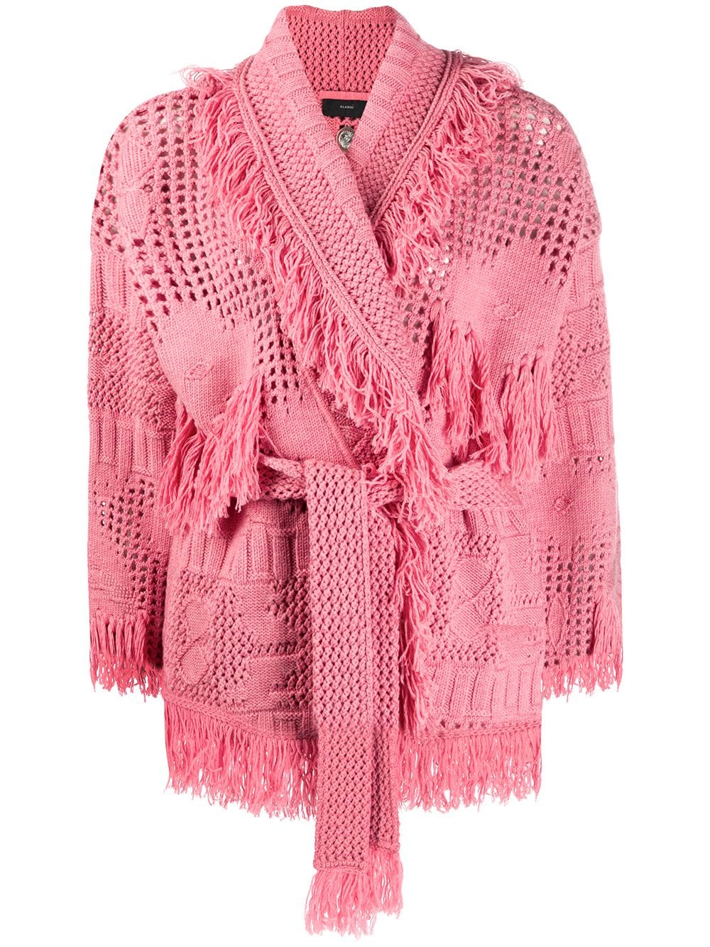 Alanui Fringed Belted Cardigan In Pink