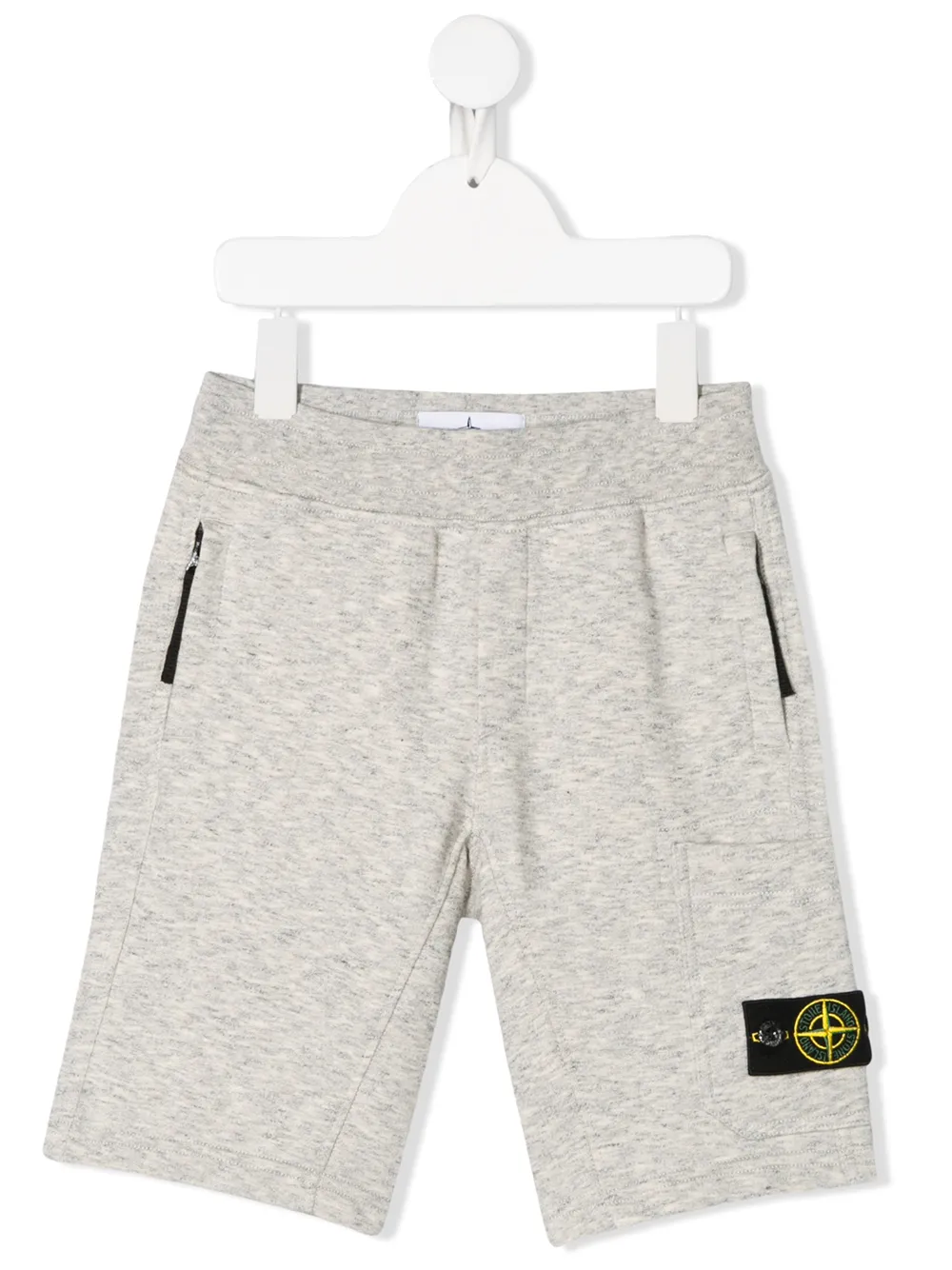 Stone Island Kids' Zipped Pockets Logo Patch Shorts In Grey