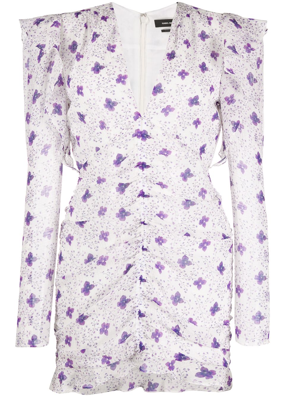 Isabel Marant Floral-print Ruched Crepeon Mini Dress In White
