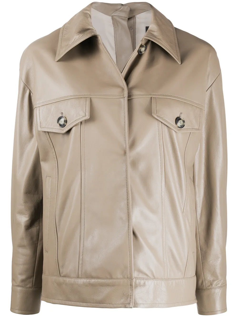 Simonetta Ravizza Leather Short Jacket In Neutrals