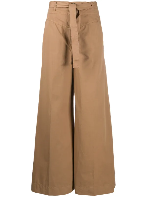 beige flared trousers