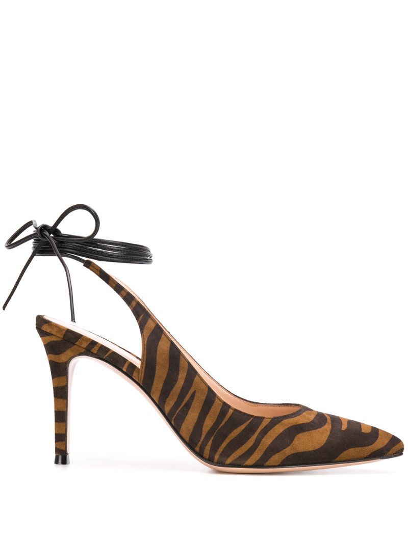 Gianvito Rossi Tiger-print Ankle-tie Pumps In Brown