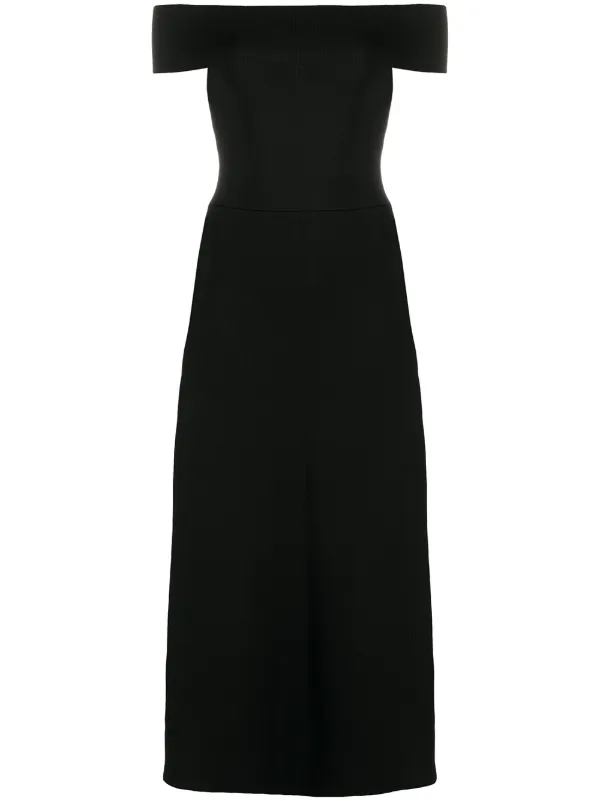 off the shoulder black maxi dress