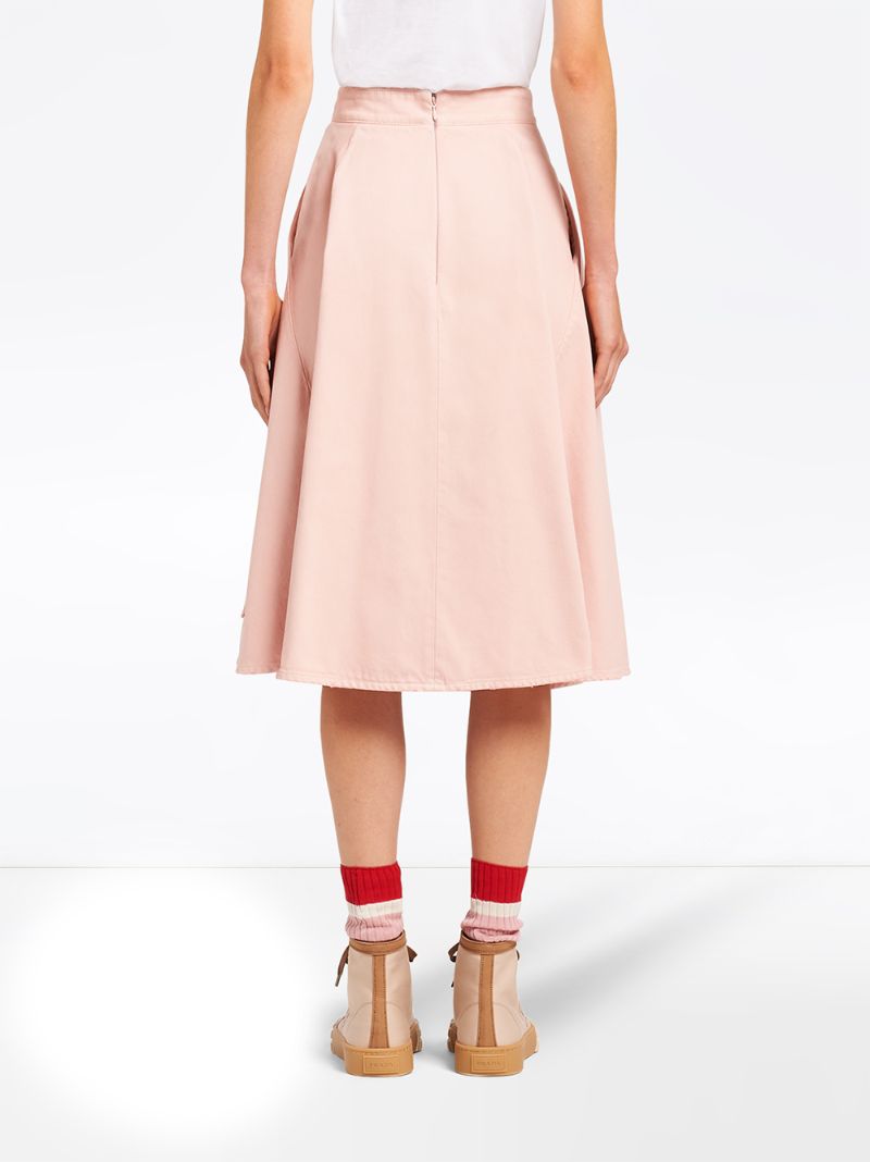 Shop Prada A-line Pleated Denim Midi-skirt In Pink