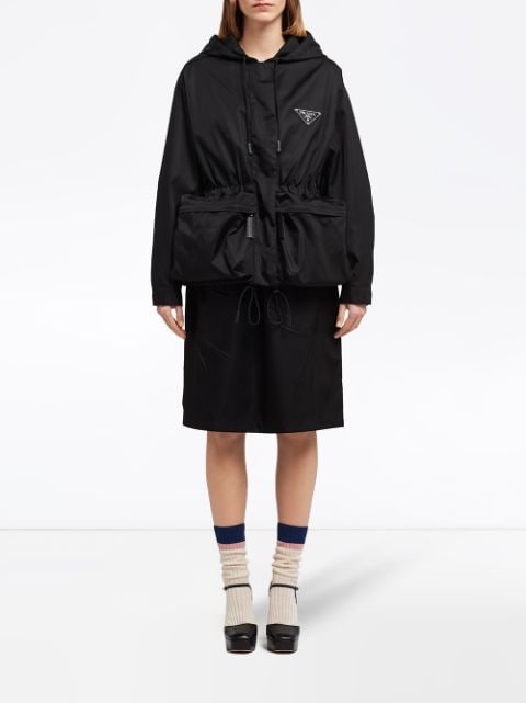 Shop Prada Oversized Drawstring Zipped Jacket In Black