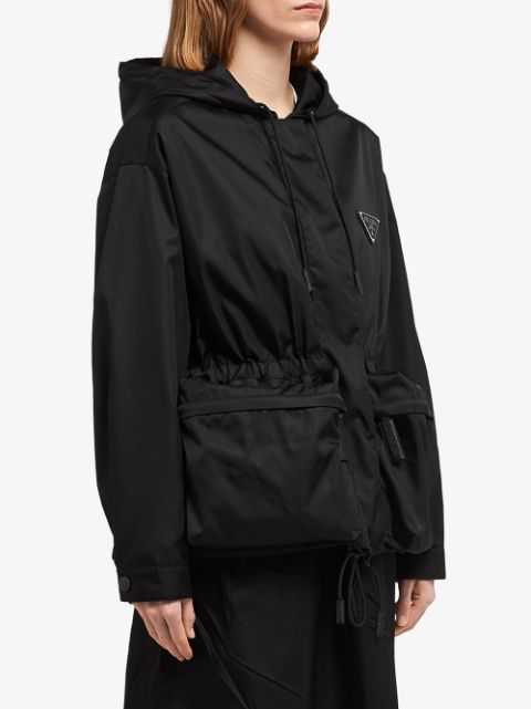 Shop Prada Oversized Drawstring Zipped Jacket In Black