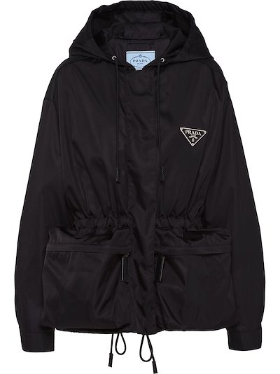 Prada oversized drawstring zipped jacket black | MODES