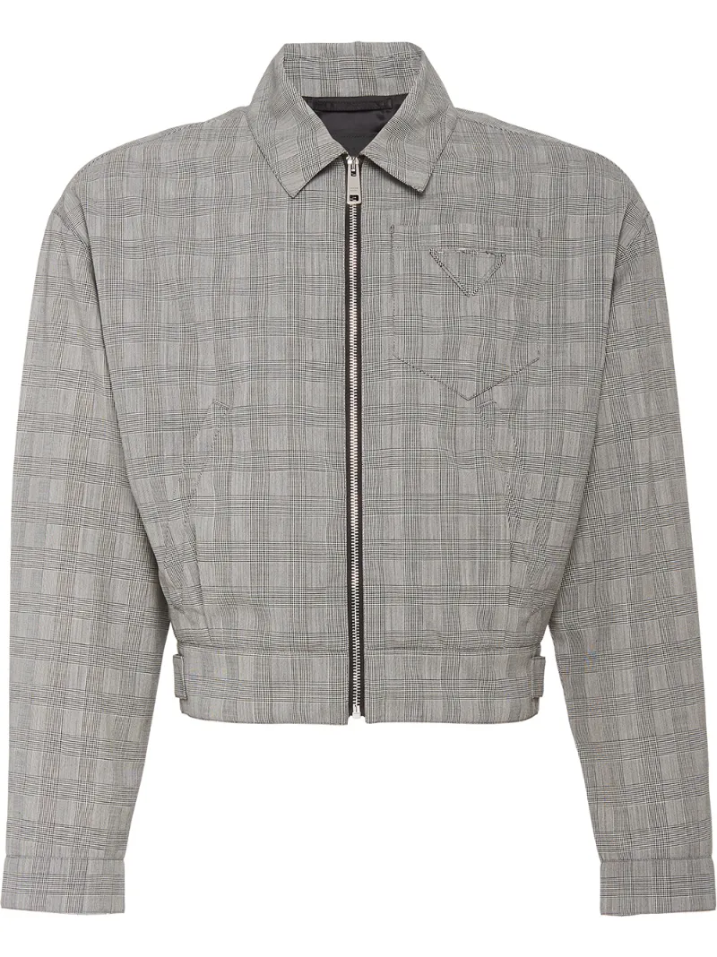 Prada Prince Of Wales Check Jacket In Grey