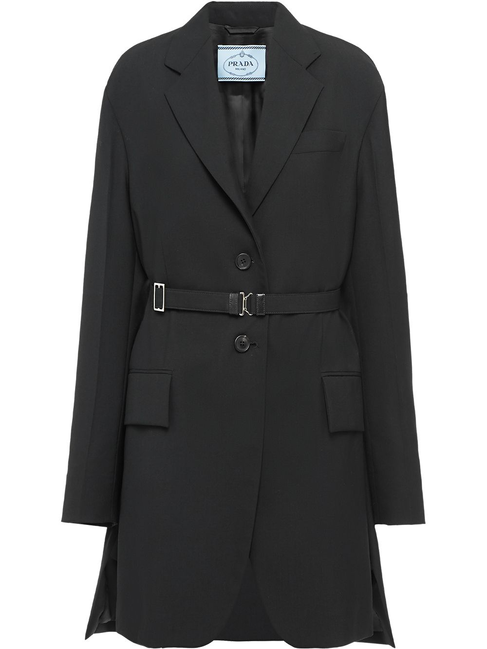 Prada Belted Virgin Wool Jacket In Black