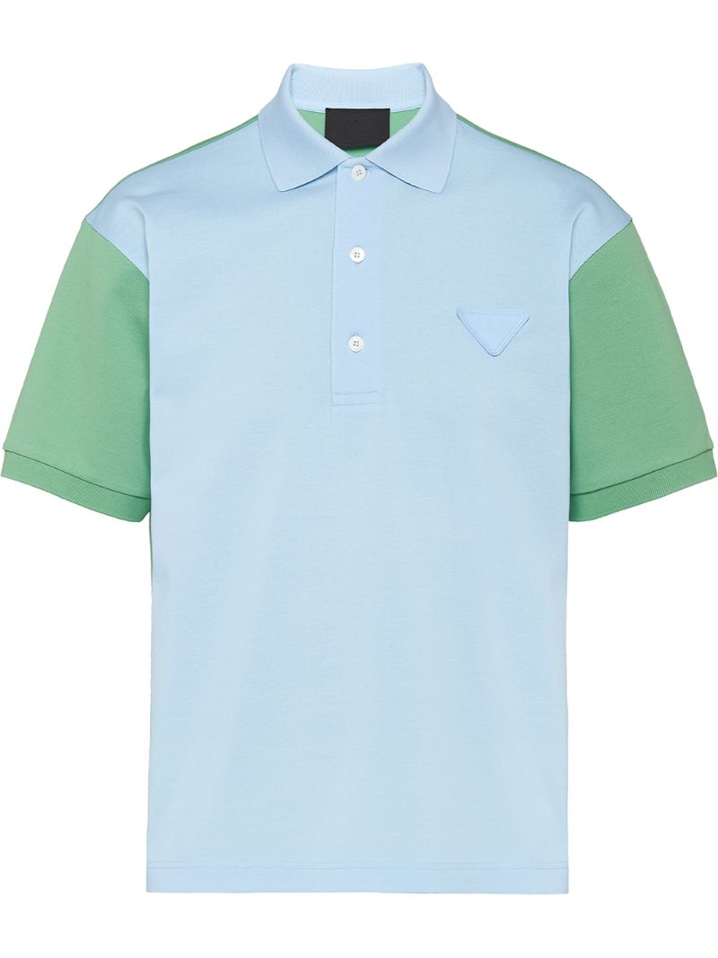 Prada Two-tone Polo Shirt In Blue