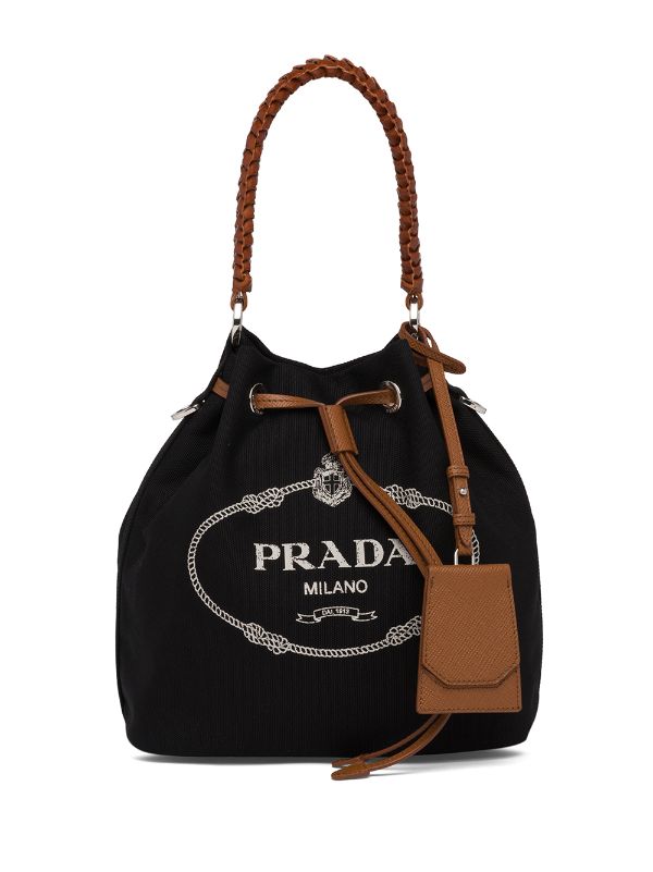 prada logo bucket bag