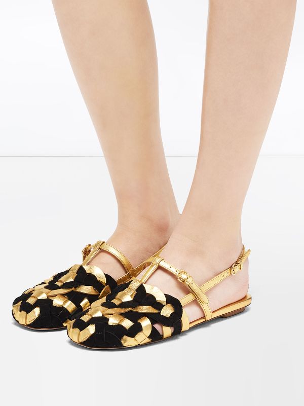 prada gold flat sandals