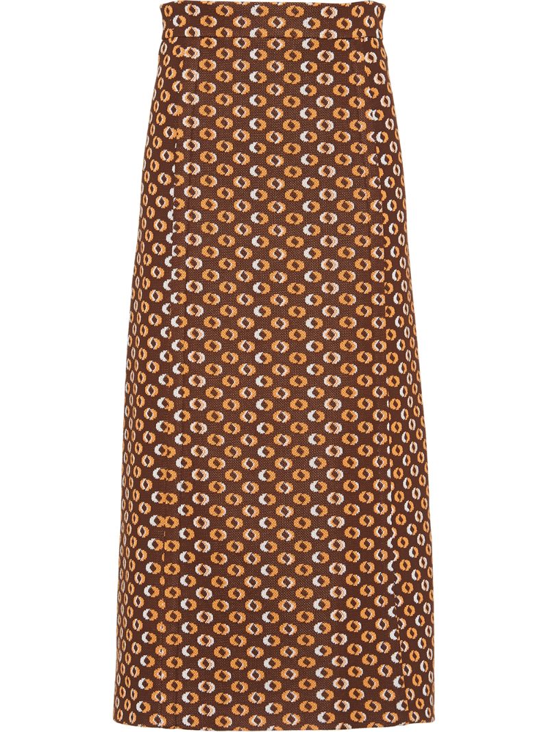 Prada Circular Jacquard A-line Skirt In Brown