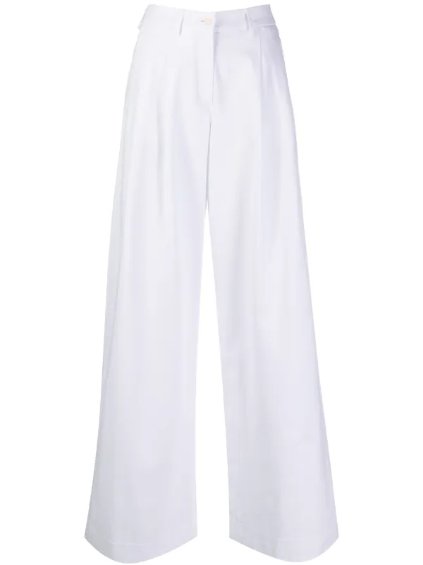 white high waisted wide leg trousers