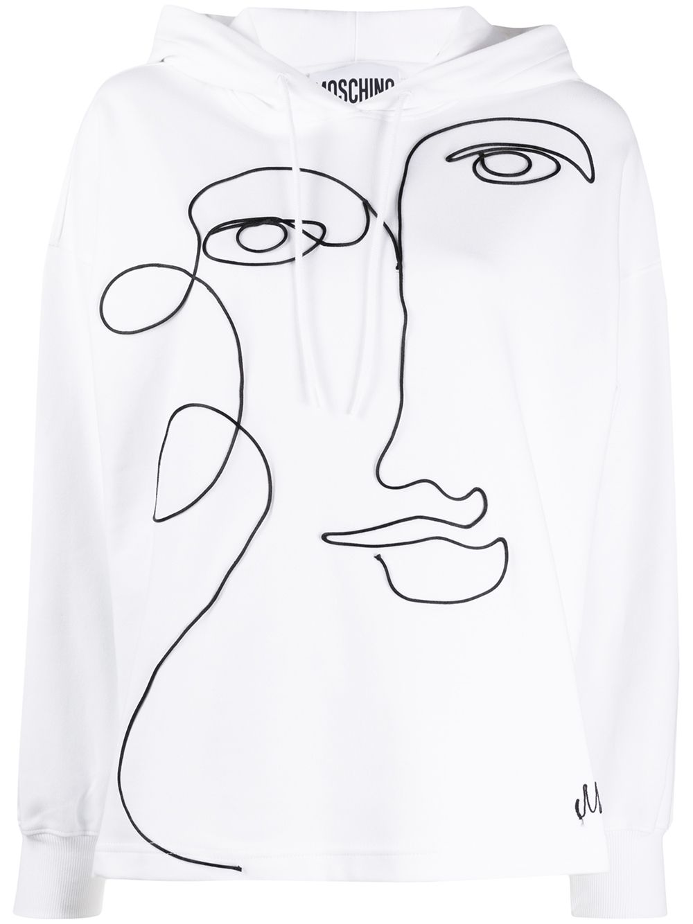 Moschino Face Embroidery Hoodie In White