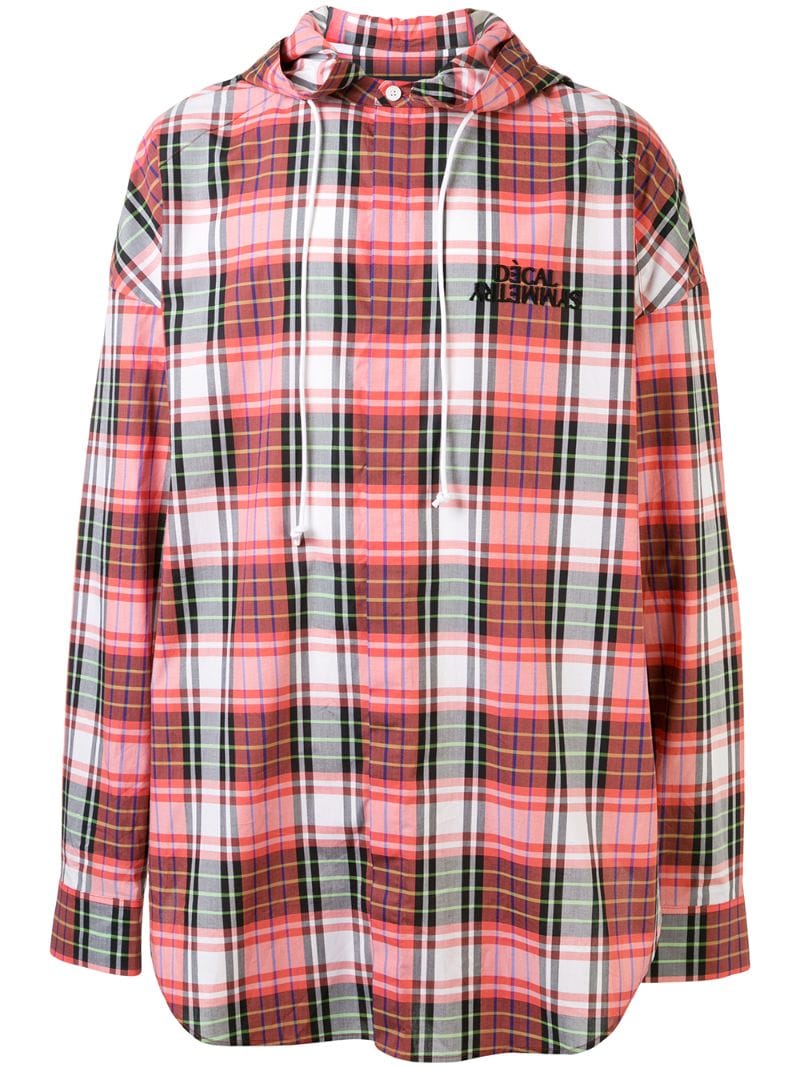 Juunj Hooded Plaid Print Shirt In Red