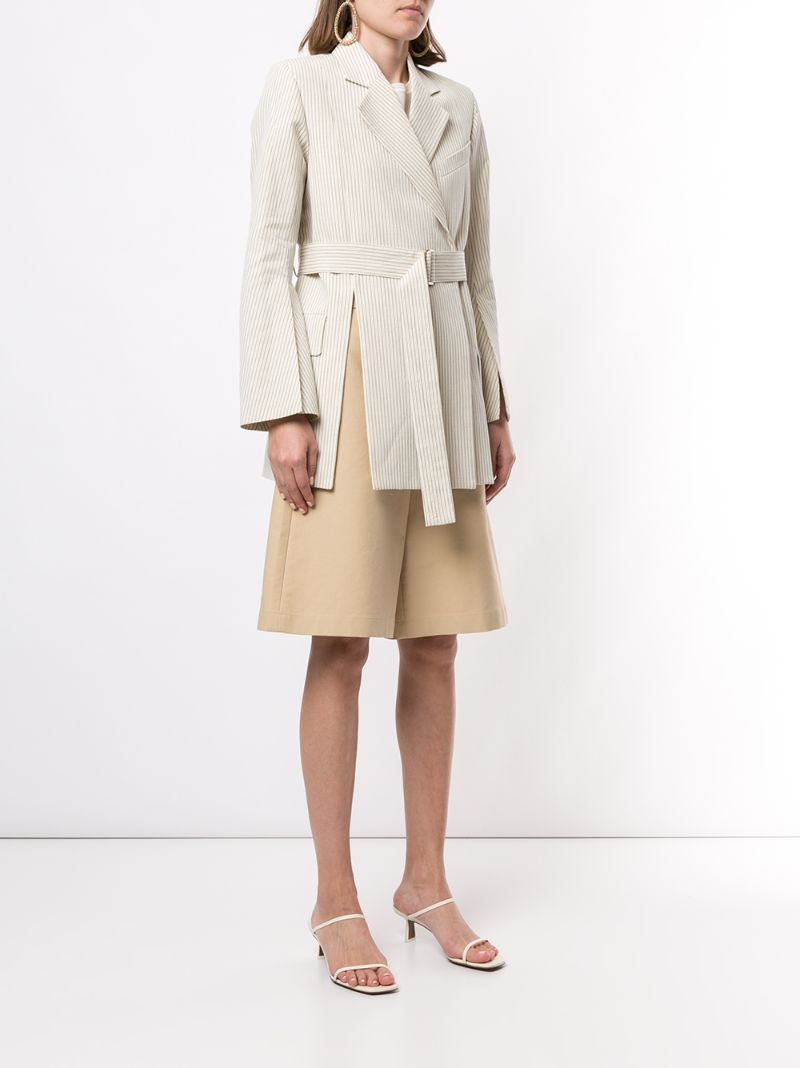 Shop Eudon Choi Striped Belted Jacket In White