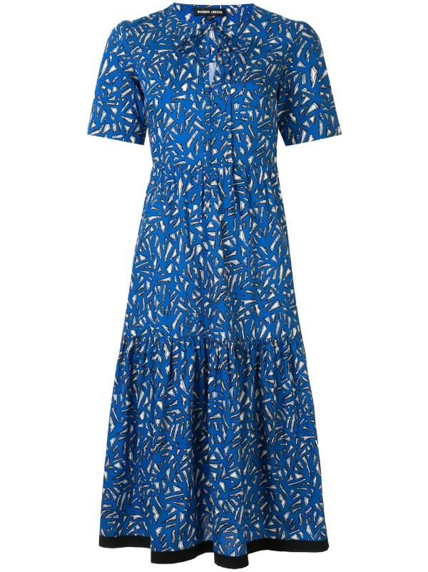 blue patterned midi dress