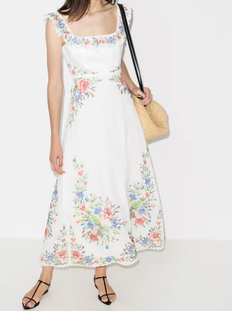 Shop white Zimmermann Juliette floral-print linen maxi dress with Afterpay - Farfetch Australia