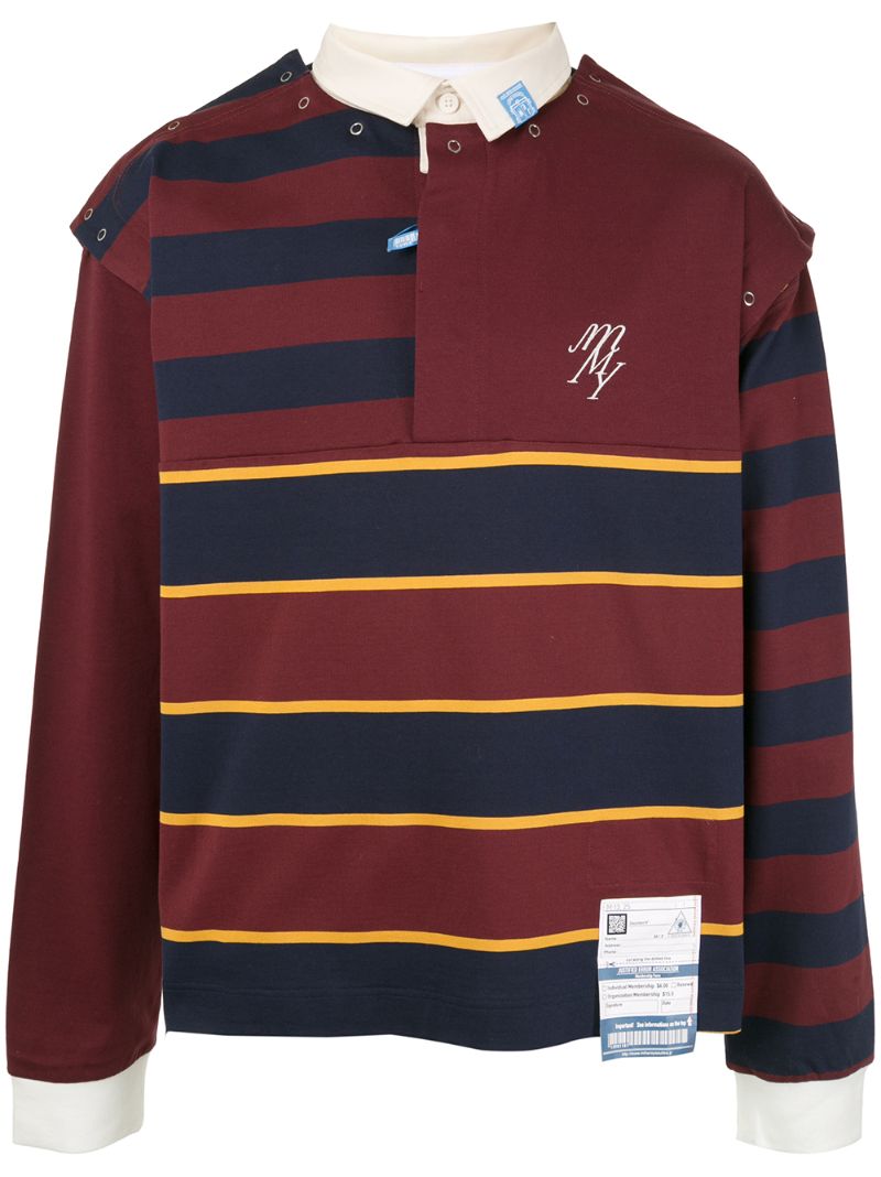 Shop Miharayasuhiro Striped Deconstructed Polo Shirt In Red