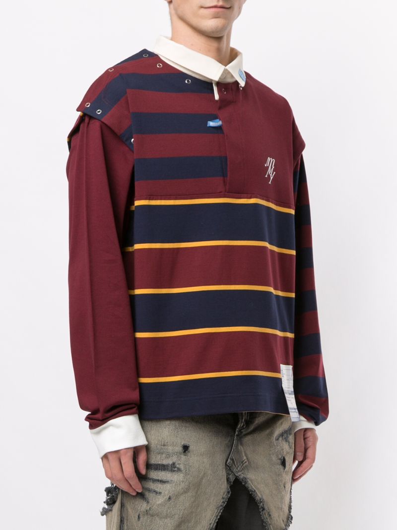 Shop Miharayasuhiro Striped Deconstructed Polo Shirt In Red