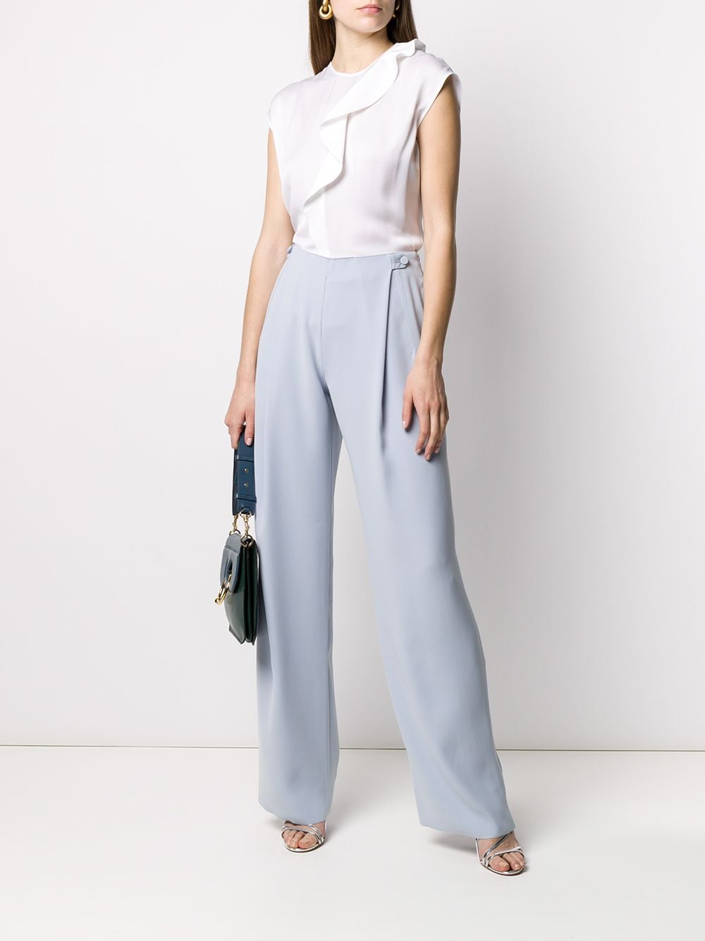 Shop Giorgio Armani high-waisted wide leg trousers with Express ...