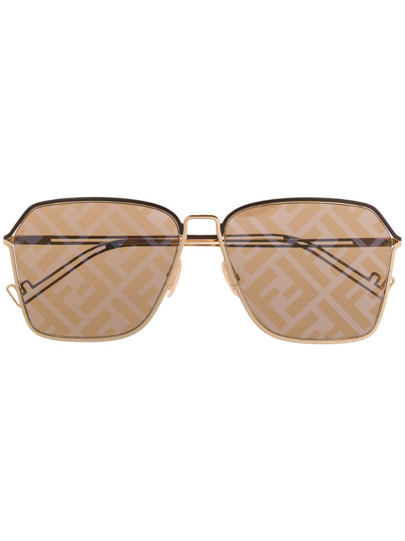 Fendi Logo Print Sunglasses In Gold