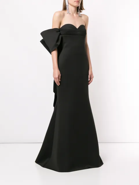 badgley mischka sequin asymmetric bow mermaid gown