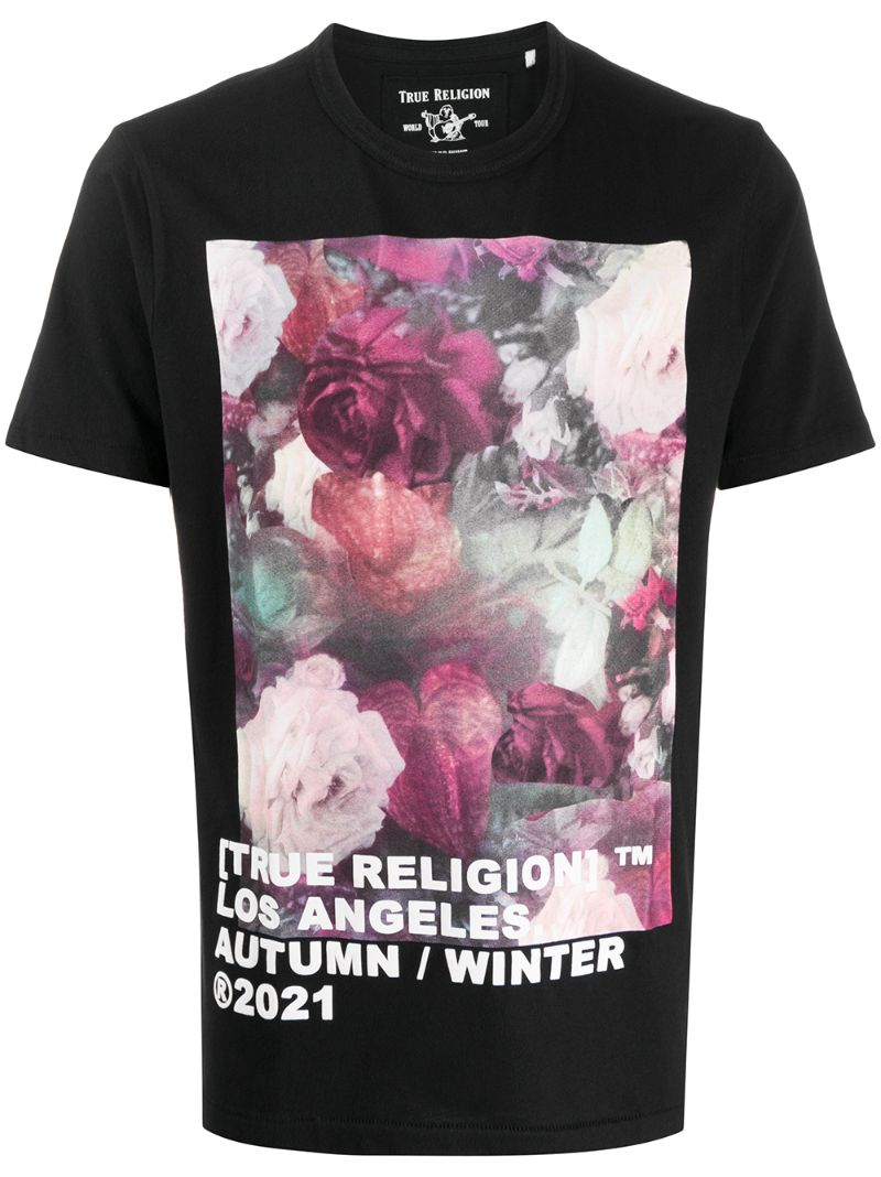 True Religion T-shirt Mit Blumen-print In Black