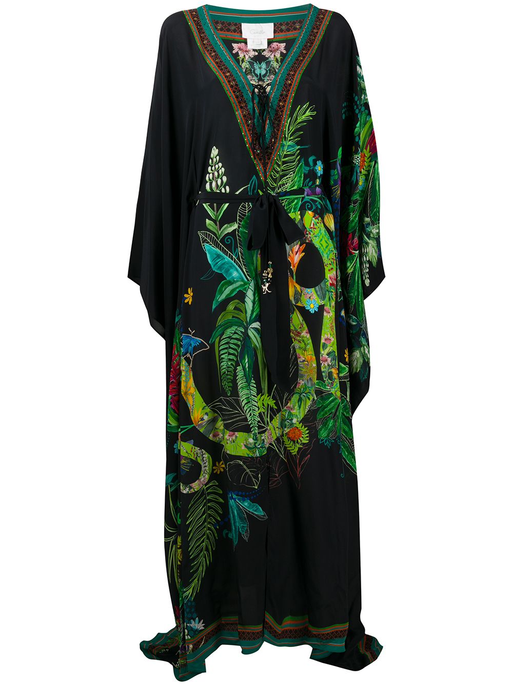 CAMILLA V-NECK PRINTED SILK DRESS