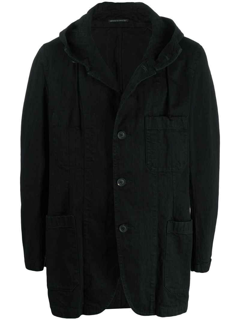 Yohji Yamamoto Denim Hooded Coat In Black