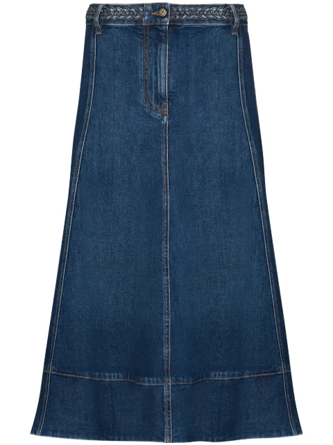 Valentino Garavani braided-waist denim midi skirt