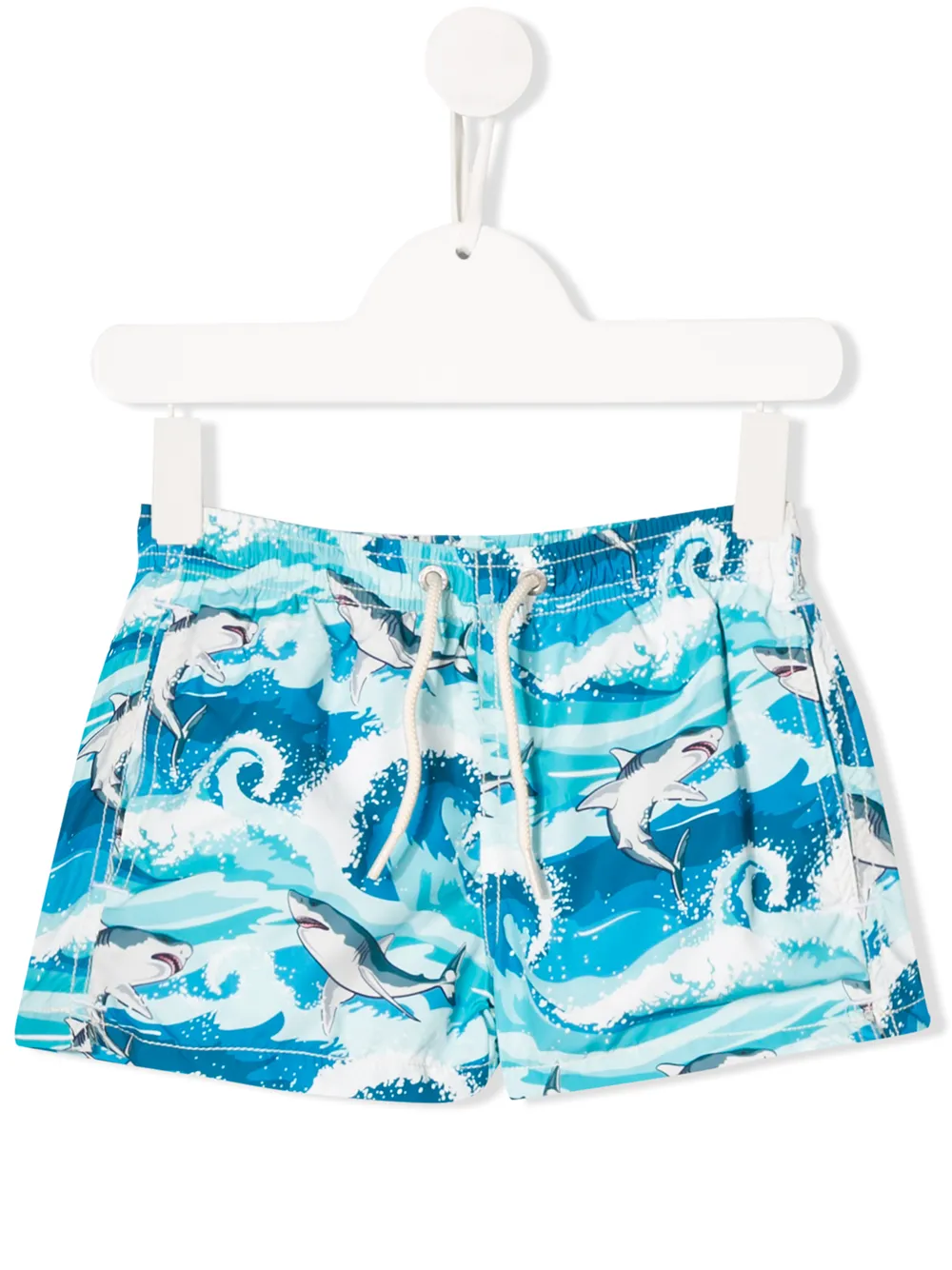 Mc2 Saint Barth Kids' Shark Print Swim Shorts In Blue