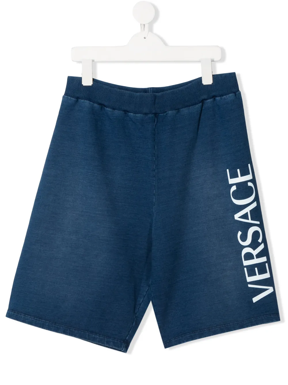 Young Versace Teen Logo Print Shorts In Blue