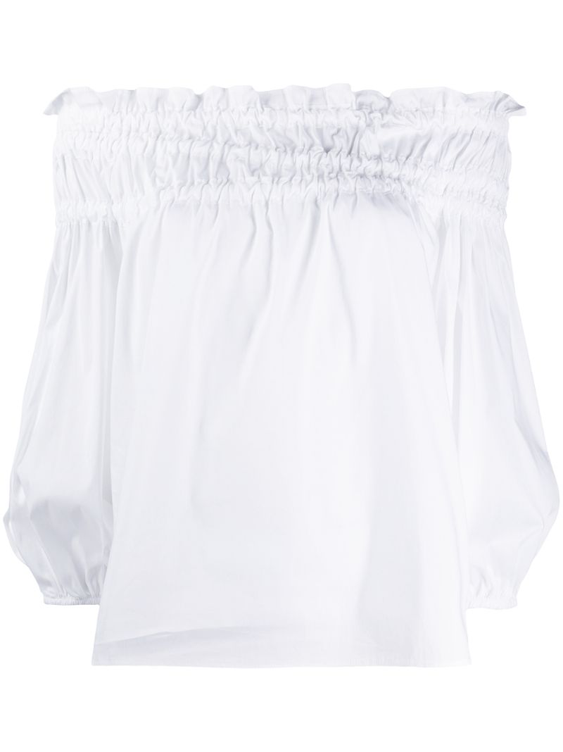 Simonetta Ravizza Silk Off-shoulder Flared Blouse In White