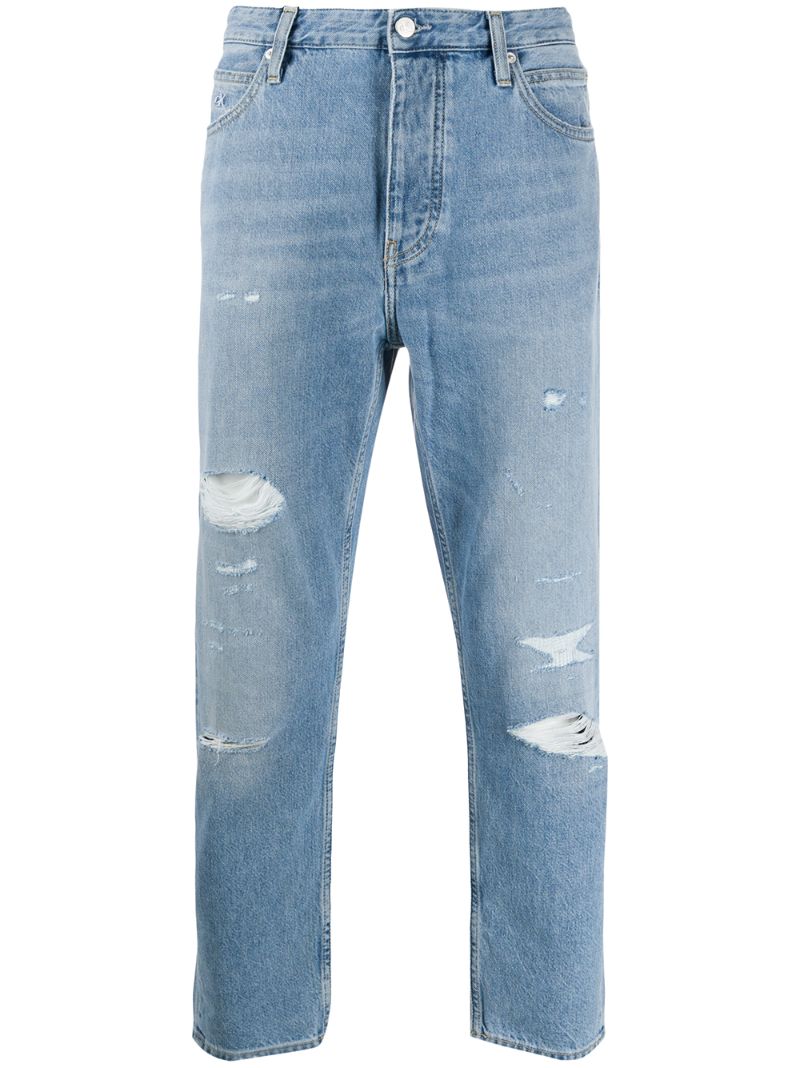 Calvin Klein Jeans Est.1978 Cropped Distressed Jeans In Blue