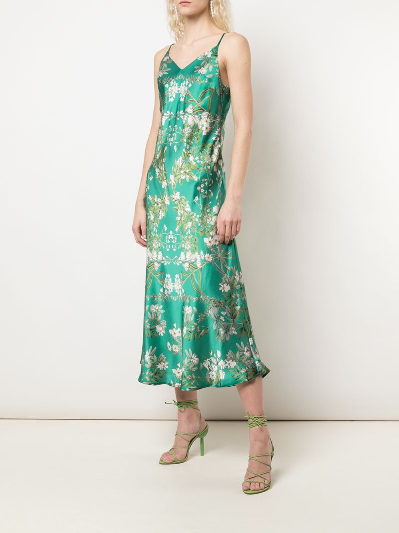 Shop Madison.maison Louise Floral-print Silk Dress In Green