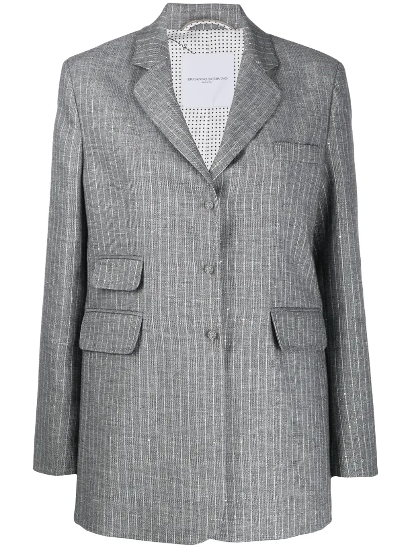 Ermanno Scervino Single Breasted Striped Print Blazer In Grey