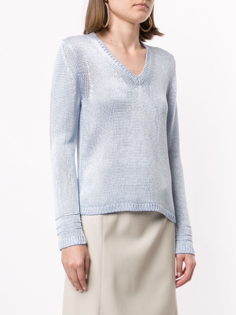 Shop Des Prés Metallized V-neck Jumper In Blue